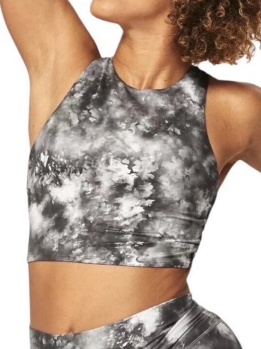 ATHLETA Black Gray Tie Dye Conscious Crop Printed Active Workout Top Size Medium